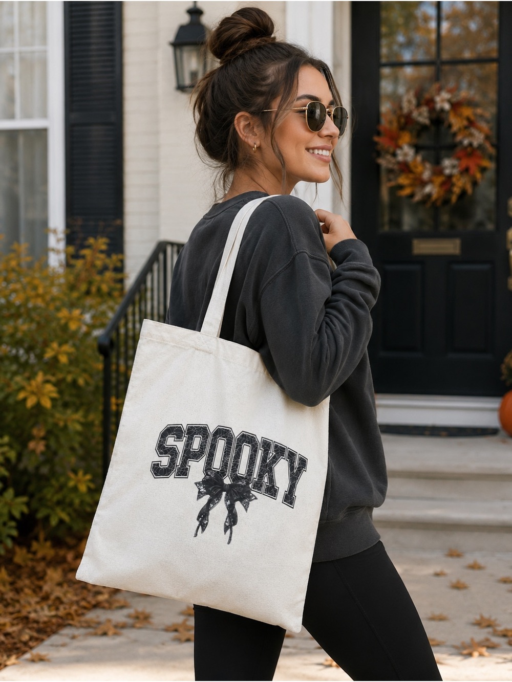 Spooky Canvas Tote Bag - Cream